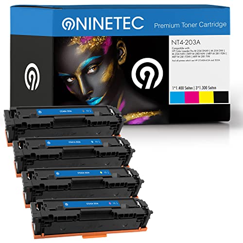 NINETEC NT4-203A 4 Toner kompatibel mit HP CF540A-203A CF-540A-43A 203A | Für Color Laserjet Pro m254dnw m254dw m254nw MFP m280nw m281fdn m281fdw m281fw von NINETEC