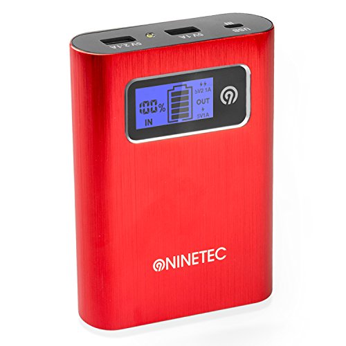 NINETEC Power Bank Akku NT-568 red 13.400 mAh Ladegerät extern USB für Smartphone Tablet aus gebürstetem Aluminium von NINETEC