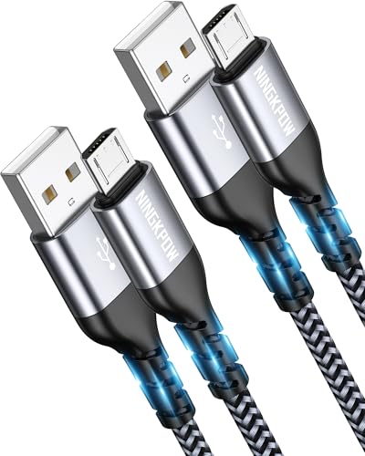 NINGKPOW Micro USB Kabel, [2Stück 2M] Nylon Ladekabel High Speed Android Handy Ladekabel für Samsung Galaxy S7/ S6/ S4/ J7/ J5/ Note 5, Huawei P Smart, Redmi, Nokia, Kindle, Wiko - Grau von NINGKPOW