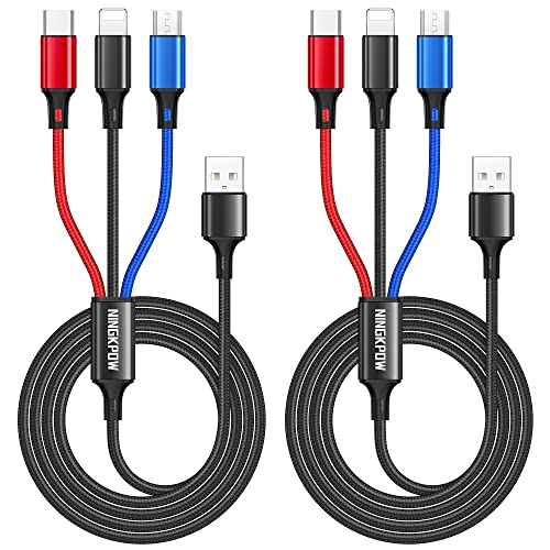 NINGKPOW Multi USB Kabel [2Stück 1.2M], 3 in 1 Universal Ladekabel Nylon Schnell Multi Ladekabel USB Mehrfach Ladekabel mit Micro USB Typ C für Samsung Galaxy S23 S22, Huawei P50 P40, Oneplus, LG von NINGKPOW