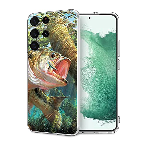 Kompatibel mit Samsung Galaxy S21 Ultra Hülle, Barsch Fisch Springen Stoßfest Klar Design Muster Slim Weich Schutzhülle von NINGPIYAYA