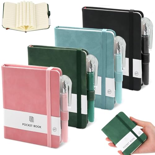 NINGYER 4 Stück Notizbuch A7, Mini Notizbuch Kommt mit 4 Stiften, 11x8cm Small Notebook Geeignet für Reisen, Schule, Büro, Arbeit, Outdoor (Vier Farben) von NINGYER