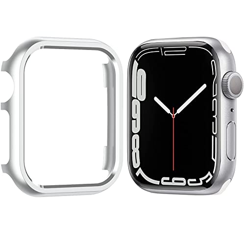Kompatibel mit silberfarbener Apple Watch 8 Hülle 45 mm Serie 7, Aluminium, Kratzfest, vollständige Schutzhülle, Apple Watch Serie 7, 45 mm, Metall, iWatch 8, Stoßfänger, 45 mm für Apple Watch Serie von NINKI