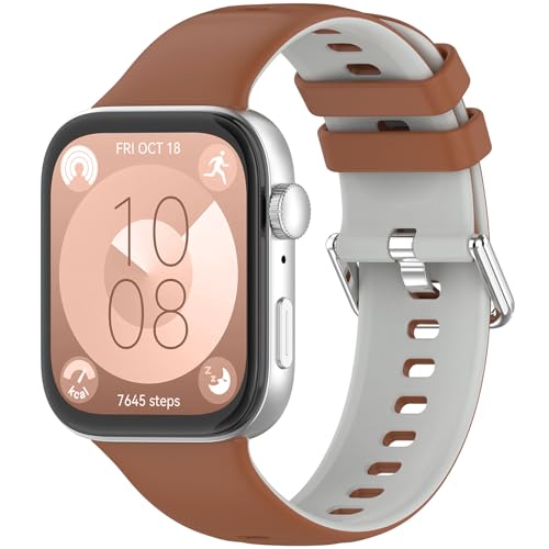 NINKI Armband für Huawei watch Fit 3 - Silikon Armband, verstellbare Länge, Braun Grau von NINKI