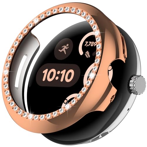NINKI Bling Hülle für Google Pixel Watch 3 Schutzhülle 41mm Google Pixel Watch 3 Case 41mm Clear Pixel Watch 3 Hülle 41mm Rose Gold Hard PC Bumper für Google Pixel Watch 3 41mm Hülle - Rose Gold von NINKI