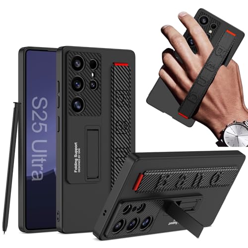 NINKI Carbon Fiber Case für Samsung S25 Ultra Phone Hülle mit Ständer für Armband, Harte Schutzhülle für Galaxy S25 Ultra Thin Case, Heavy Duty Phone handyhülle für S25 Ultra 5G Handy hülle Kickstand NINKI Carbon Fiber Case für Samsung S25 Ultra Phone Hülle mit Ständer für Armband, Harte Schutzhülle für Galaxy S25 Ultra Thin Case, Heavy Duty Phone handyhülle für S25 Ultra 5G Handy hülle Kickstand von NINKI
