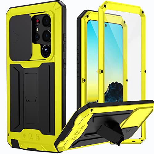 NINKI Compatible Samsung Galaxy S23 Ultra Case with Camera Cover and Screen Protector,6ft Drop Tested Full Body Protective Metal Case for Samsung S23 Ultra Case Galaxy S23 Ultra Phone Case Men Yellow von NINKI