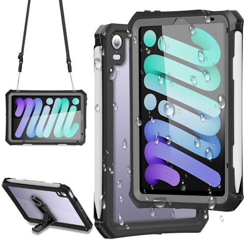NINKI Hülle für iPad Mini 7 hülle wasserdicht iPad Mini 7 Case integrierter Displayschutz Stifthalter,drehbarer Ständer,Hand/Schultergurt,Stoßfest Schutzhülle für iPad Mini 7 Generation hülle Schwarz NINKI Hülle für iPad Mini 7 hülle wasserdicht iPad Mini 7 Case integrierter Displayschutz Stifthalter,drehbarer Ständer,Hand/Schultergurt,Stoßfest Schutzhülle für iPad Mini 7 Generation hülle Schwarz von NINKI