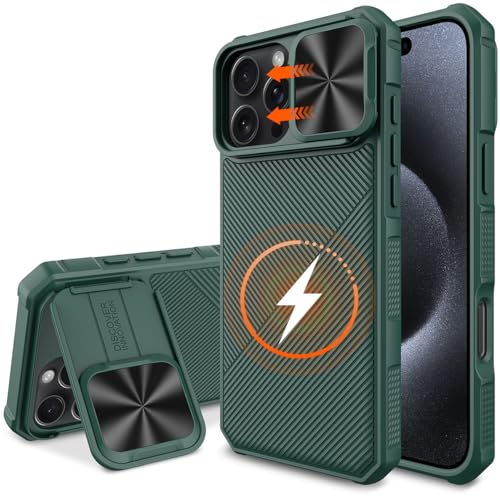 NINKI Kameralinsen-Schutzhülle für iPhone 16 Pro Max, kompatibel mit Magsafe, Militärqualität, robust, dünn, kabelloses Laden, Hülle für iPhone 16 Pro Max, magnetische Schutzhülle mit Ständer, Grün NINKI Kameralinsen-Schutzhülle für iPhone 16 Pro Max, kompatibel mit Magsafe, Militärqualität, robust, dünn, kabelloses Laden, Hülle für iPhone 16 Pro Max, magnetische Schutzhülle mit Ständer, Grün von NINKI
