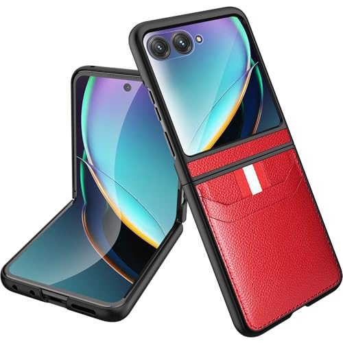 NINKI Kartenfach für Motorola Razr 60 Hülle 2025, Brieftasche, Leder, Moto Razr 2025, Schutzhülle für Motorola Razr60, dünn, stoßfest, Kamera-Displayschutz für Moto Razr60, Razr2025/2024, Rot NINKI Kartenfach für Motorola Razr 60 Hülle 2025, Brieftasche, Leder, Moto Razr 2025, Schutzhülle für Motorola Razr60, dünn, stoßfest, Kamera-Displayschutz für Moto Razr60, Razr2025/2024, Rot von NINKI