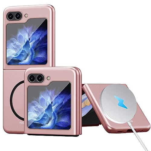 NINKI Kompatibel Samsung Galaxy Z Flip 5 Hülle 5G Magnetisch, Schlanke Glatte handyhülle mit Kamera Bildschirm Schutz Stoßfeste Galaxy Flip 5 case mit Magsafe, Samsung Z Flip 5 schutzhülle Rosa von NINKI