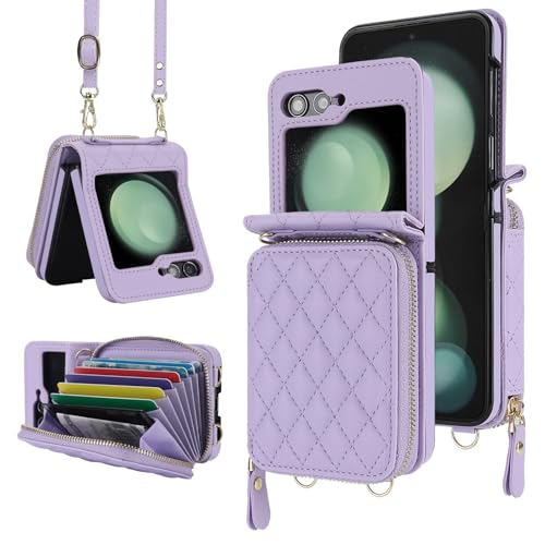 NINKI Kompatibel Samsung Galaxy Z Flip 6 Geldbörse Hülle Frauen, Nette schützende PU Leder Case Schlutergurt handyhülle für Samsung Flip 6 Cover für Samsung Z Flip 6 Telefonhülle mit Kartenhalter Lila NINKI Kompatibel Samsung Galaxy Z Flip 6 Geldbörse Hülle Frauen, Nette schützende PU Leder Case Schlutergurt handyhülle für Samsung Flip 6 Cover für Samsung Z Flip 6 Telefonhülle mit Kartenhalter Lila von NINKI