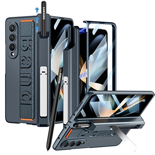 NINKI Kompatibel Samsung Galaxy Z Fold 4 hülle mit Handschlaufe, All-Inclusive magnetische Stoßstange Cover Galaxy Z Fold 4 Displayschutz handyhülle S Stift Halter,Samsung Z Fold 4 Grün case von NINKI