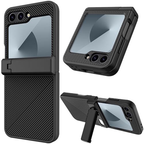 NINKI Kompatibel für Samsung Galaxy Z Flip 6 Hülle mit Ständer Scharnierschutz, 3D Gestreifte Handyhülle für Samsung Flip 6 Schutzhülle mit Displayschutz Handy Hülle für Galaxy Flip 6 Cover Schwarz NINKI Kompatibel für Samsung Galaxy Z Flip 6 Hülle mit Ständer Scharnierschutz, 3D Gestreifte Handyhülle für Samsung Flip 6 Schutzhülle mit Displayschutz Handy Hülle für Galaxy Flip 6 Cover Schwarz von NINKI