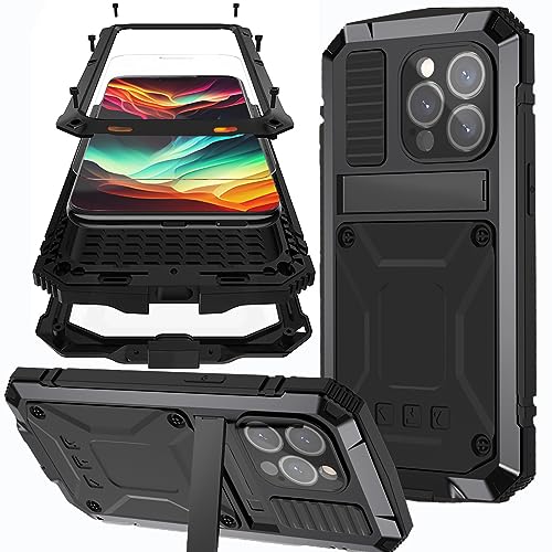NINKI Kompatibel iPhone 15 Pro Max Metall Handyhülle mit Displayschutzfolie, 3 Schichten Ganzkörper Stoßfest Staubdicht Aluminium Schutzhülle Silikon Hülle für Apple iPhone 15 Pro Max Hülle mit von NINKI