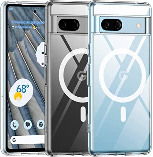NINKI Kompatibel mit Magsafe-Hülle für Google Pixel 7A, transparent, magnetisch, verbessert, vergilbungsresistent, stoßfestes TPU und Polycarbonat, militärischer Fallschutz, schlanke Abdeckung, von NINKI