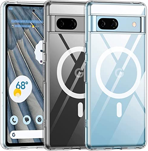 NINKI Kompatibel mit Magsafe Hülle für Google Pixel 7A Hülle Klar Magnetisch Upgraded [Vergilbungsbeständig] Stoßfest TPU & PC Militärischer Fallschutz Slim Cover Clear Case für Pixel 7A Handyhüllen von NINKI