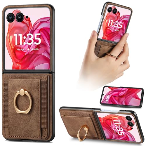 NINKI Kompatibel mit Motorola Razr 50 Ultra 2024 Retro Wallet Case,PU Leder Ring Schutzhülle für Motorola Razr 2024 5G Ständer Handyhülle für Motorola Razr 50 Ultra Kartenfach Hülle- Braun von NINKI