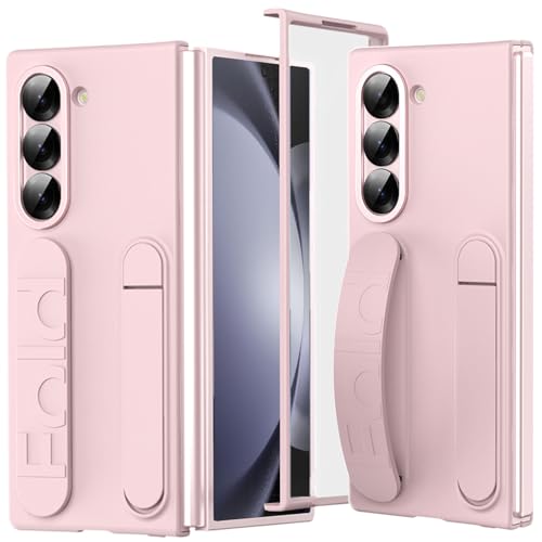 NINKI Kompatibel mit Samsung Galaxy Z Fold 5 Hülle mit Displayschutz und Ständer, Armband, Rosa von NINKI