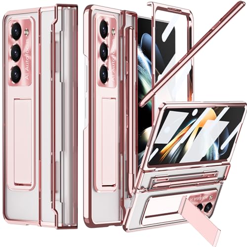 NINKI Kompatible Luxus Scharnierschutz für Samsung Z Fold 6 Hülle mit S Pen und Halter,5 in 1 Displayschutzfolie für Galaxy Z Fold 6 case Cover,Fold 6 ständer Transparent Handy hülle Rose Gold NINKI Kompatible Luxus Scharnierschutz für Samsung Z Fold 6 Hülle mit S Pen und Halter,5 in 1 Displayschutzfolie für Galaxy Z Fold 6 case Cover,Fold 6 ständer Transparent Handy hülle Rose Gold von NINKI