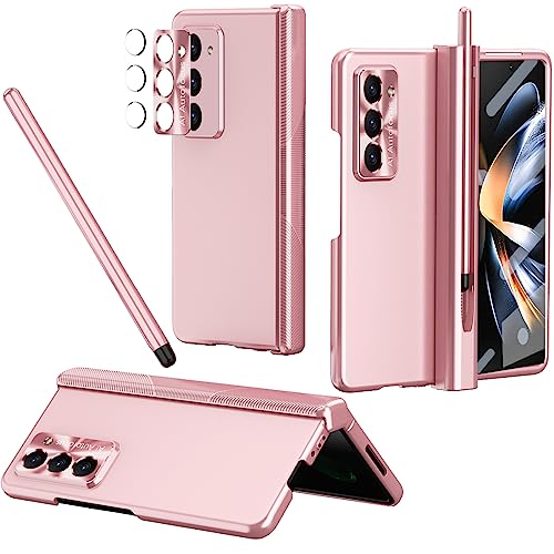 NINKI Kompatible Magnetische Scharnierschutz Hülle für Samsung Galaxy Z Fold 5 Handyhülle mit S Pen Halter,4 in 1 Protective Case für Galaxy Z Fold 5 Schutzhülle,Fold 5 Cover Stifthalter Rosa von NINKI