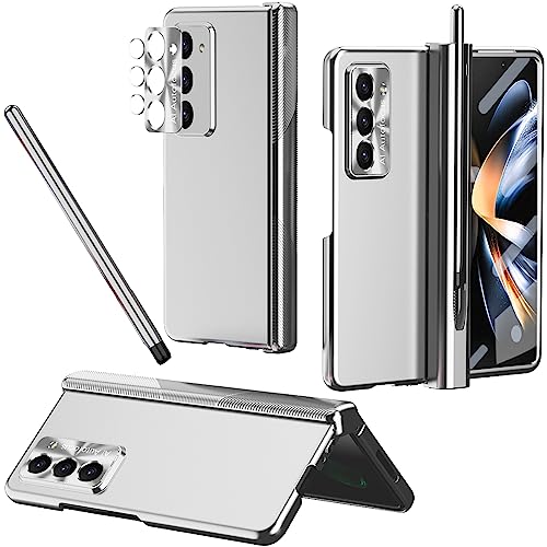 NINKI Kompatible Scharnierschutz für Samsung Z Fold 5 Hülle mit S Pen Halter,4 in 1 Displayschutzfoile Handyhülle für Galaxy Z Fold 5 Case,Galaxy Z Fold 5 Schutzhülle Cover mit Stift Slot Silber von NINKI