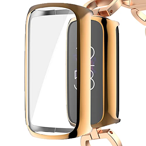 NINKI Kompatible mit Fitbit Luxe Gehäuse mit Displayschutzfolie Weiche TPU Schutzhülle Stoßstangenhülle für Fitbit Luxe/Fitbit Luxe Special Edition Smart Watch Protector Cover – Roségold von NINKI