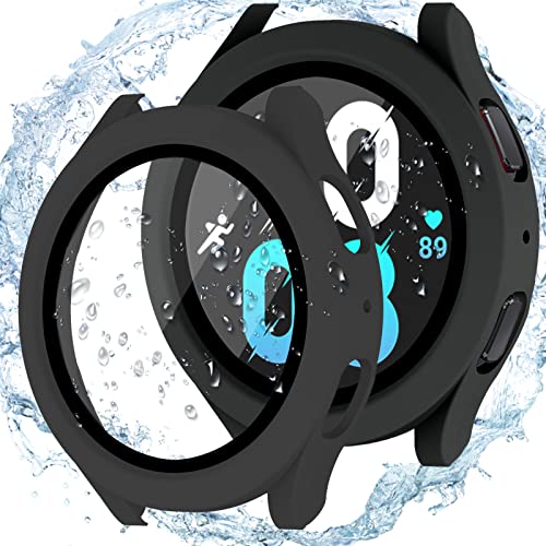 NINKI Kompatible wasserdichte Samsung Galaxy Watch 5 44 mm Hülle und Displayschutzfolie, schwarz, wasserdicht, staubdicht, stoßfest, Schutzhülle für Galaxy Watch 4 44 mm Schutz, Galaxy Watch 5 Bumper von NINKI