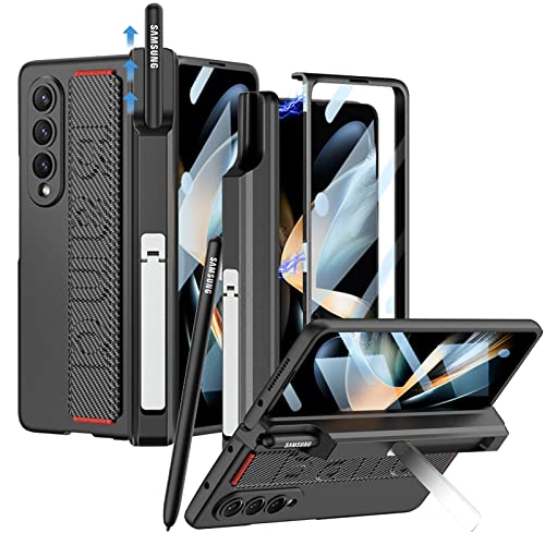 NINKI Magnetic Case für Samsung Galaxy Z Fold 4 hülle mit S Stift Halter Gurt,[Scharnierschutz] [Bildschirmschutz] Carbon Fiber Handyhülle für Samsung Z Fold 4 Schutzhülle Ständer Galaxy Fold 4 Cover von NINKI