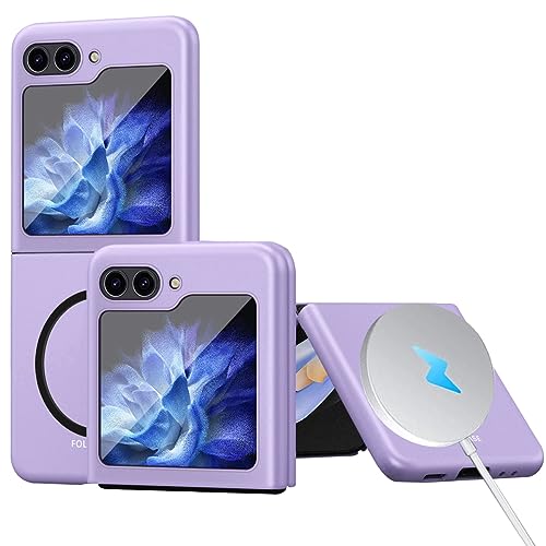 NINKI Magsafe Hülle für Samsung Galaxy Z Flip 5 handyhülle mit Scharnierschutz, Magnetic Handy hülle Stoßfeste Hard Cover klappehülle für Galaxy Z Flip 5 case,Samsung Flip 5 Schutzhülle Lila von NINKI