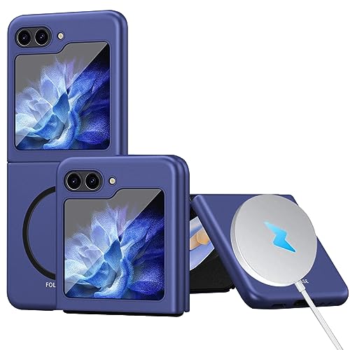 NINKI Magsafe case für Samsung Galaxy Z Flip 5 Hülle,Luxus Magnetic handyhülle mit Scharnierschutz Anti-Rutsch Anti-Kratzer Slim Fit Schutzhülle Telefonhülle für Samsung Z Flip 5 Phone Cover Blau von NINKI