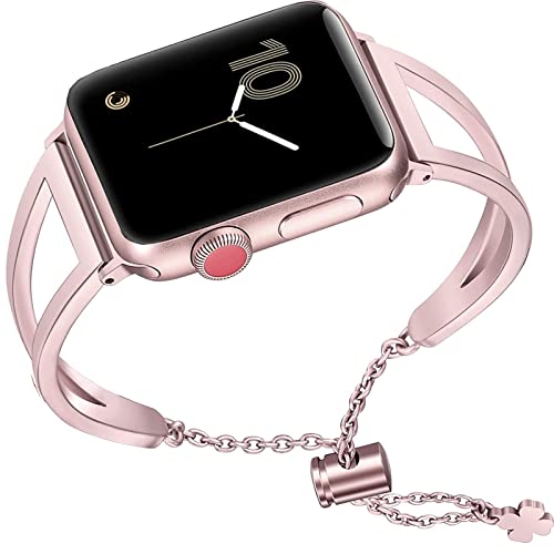 NINKI Roségold Ersatzband kompatibel mit Apple Watch band 42mm 44mm 45mm 49mm für Damen elegantes Edelstahlarmband Damen verstellbar Uhrenarmband Mädchen iWatch Serie Ultra 8 7, 6, 5, 4, 3, 2, 1, Band von NINKI