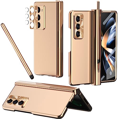 NINKI S Pen Case für Samsung Galaxy Z Fold 5 Hülle mit Scharnierschutz &S Stift Halter,4 in 1 Full Protector Cover mit Displayschutzfolie Schutzhülle für Samsung Galaxy Z Fold 5 5g Handyhülle Gold von NINKI