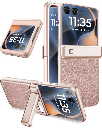 NINKI Schutzhülle für Motorola Razr 2025 mit Ständer und Displayschutzfolie, Glitzer-Leder, matt, Polycarbonat, Razr60, Flip-Handy-Ständer, Schutzhülle für Moto Razr 50/60, Hülle 2024 & 2025, Damen von NINKI