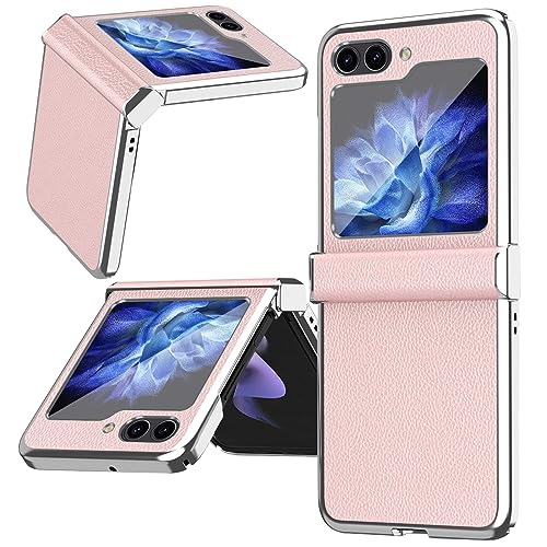 NINKI Schutzhülle für Samsung Galaxy Z Flip 5 5G, Leder, schlanke Passform, galvanisierte Silikonhülle mit Kameraschutz, stoßfest, Schutzhülle für Samsung Z Flip 5, Hülle für Damen, Rosa von NINKI