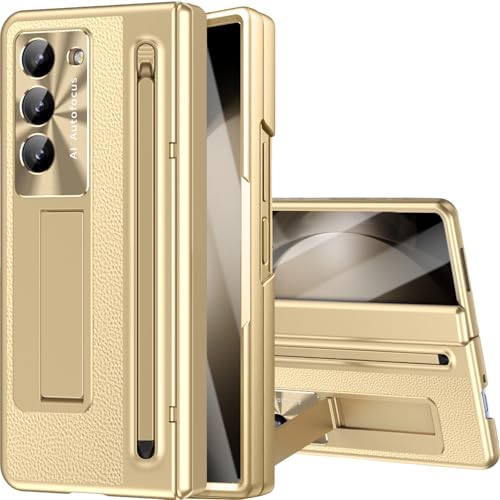 NINKI Schutzhülle für Samsung Z Fold 5, mit S-Pen und Ständer, eingebauter Displayschutz, Scharnier, Schutzhülle, Lederschutzhülle für Samsung Galaxy Z Fold 5, mit S-Stifthalter und Ständer, Gold NINKI Schutzhülle für Samsung Z Fold 5, mit S-Pen und Ständer, eingebauter Displayschutz, Scharnier, Schutzhülle, Lederschutzhülle für Samsung Galaxy Z Fold 5, mit S-Stifthalter und Ständer, Gold von NINKI