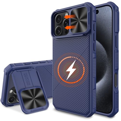 NINKI Schutzhülle für iPhone 16 Pro Max, magnetisch, kompatibel mit Magsafe 2025, Kameralinse, militärische Qualität, schlanker Ständer, Hülle mit Schiebekamera-Objektivabdeckung, Blau für Herren NINKI Schutzhülle für iPhone 16 Pro Max, magnetisch, kompatibel mit Magsafe 2025, Kameralinse, militärische Qualität, schlanker Ständer, Hülle mit Schiebekamera-Objektivabdeckung, Blau für Herren von NINKI