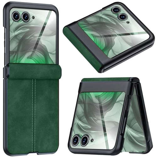 NINKI für Moto Razr 2024 Handyhülle mit Scharnierschutz, Motorola Razr 2024 Hülle mit Bildschirmschutz, Flip Fall Razr 50 Handytasche für Moto Razr 2024 5G Case Motorola Razr 50 Lederhülle Grün von NINKI
