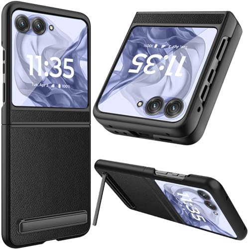 NINKI für Moto Razr 2024 Hülle mit Ständer, Moto Razr 2024 Case mit Displayschutz, Leder dünne Schutzhülle Flip Cover für Moto Razr 50 schlanke Handyhülle Moto Razr 2024 Telefonhülle Schwarz von NINKI