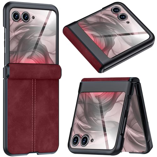 NINKI für Moto Razr Hülle 2024 mit Scharnierschutz, Motorola Razr 2024 handyhülle mit Displayschutz, Elegante Stitch Handy hülle für Moto Razr 2024 Case Motorola Razr 50 Lederhülle Rot NINKI für Moto Razr Hülle 2024 mit Scharnierschutz, Motorola Razr 2024 handyhülle mit Displayschutz, Elegante Stitch Handy hülle für Moto Razr 2024 Case Motorola Razr 50 Lederhülle Rot von NINKI