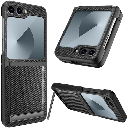 NINKI für Samsung Galaxy Z Flip 6 Hülle mit Ständer Scharnierschutz, Leder Handyhülle für Samsung Flip 6 Schutzhülle mit Displayschutz Handy Hülle für Galaxy Flip 6 Cover Kohlefaser NINKI für Samsung Galaxy Z Flip 6 Hülle mit Ständer Scharnierschutz, Leder Handyhülle für Samsung Flip 6 Schutzhülle mit Displayschutz Handy Hülle für Galaxy Flip 6 Cover Kohlefaser von NINKI