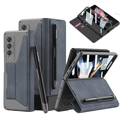 NINKI kompatible Handyhülle für Samsung Galaxy Z Fold 5 Hülle mit S Stifthalter, Displayschutz Schutzhülle, Anti-Fall Scharnier Schutz Leder Geldbörse Case, Samsung Galaxy Z Fold 5 Cover Grau von NINKI