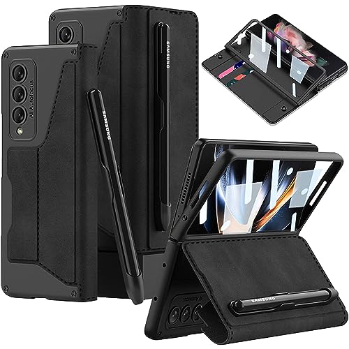 NINKI kompatible Hülle für Samsung Galaxy Z Fold 5 Case mit Clip, eingebautem Displayschutz, Abnehmbarer Stifthalter, Anti-Fall PU Leder Handyhülle für Samsung Z Fold 5 Schutzhülle Schwarz von NINKI