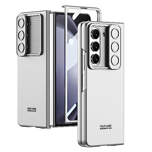 NINKI kompatible ultradünne Hülle für Samsung Galaxy Z Fold 5 Handyhülle mit Bildschirmschutz, militärische Case mit verschiebbar Kameraschutz,Samsung Z Fold 5 Schutzhülle, Fold 5 Cover Herren Silber von NINKI