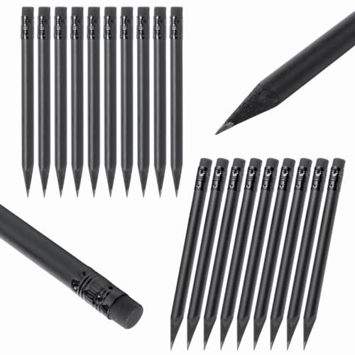 NIPORO 100 Stück Mini Bleistifte aus Naturholz - Mattschwarze Oberfläche, Schwarze Mine & Radiergummi (100) von NIPORO