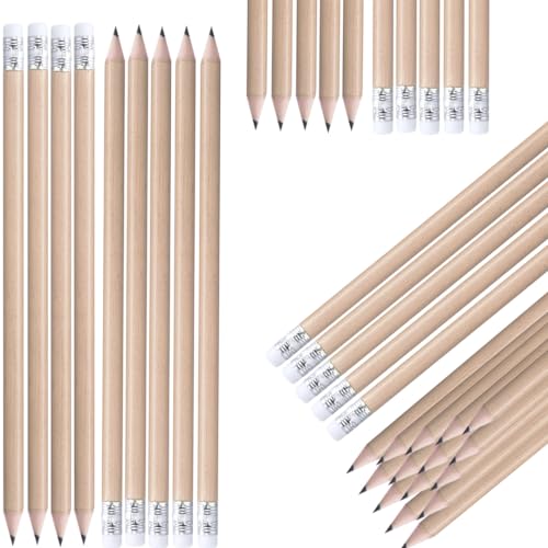 NIPORO 50 Bleistifte mit Radiergummi Holz in Natur und Bleistifte bunt in verschiedenen Farben (Naturholz) von NIPORO