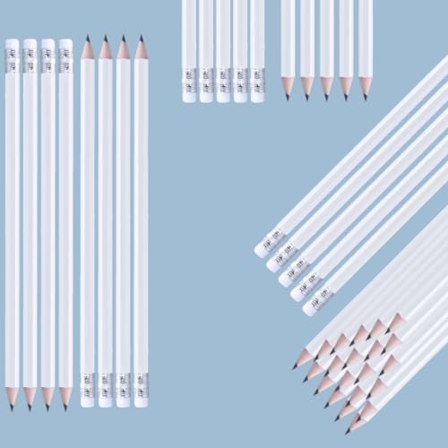 NIPORO 50 Bleistifte mit Radiergummi Holz in Natur und Bleistifte bunt in verschiedenen Farben (Weiß) von NIPORO