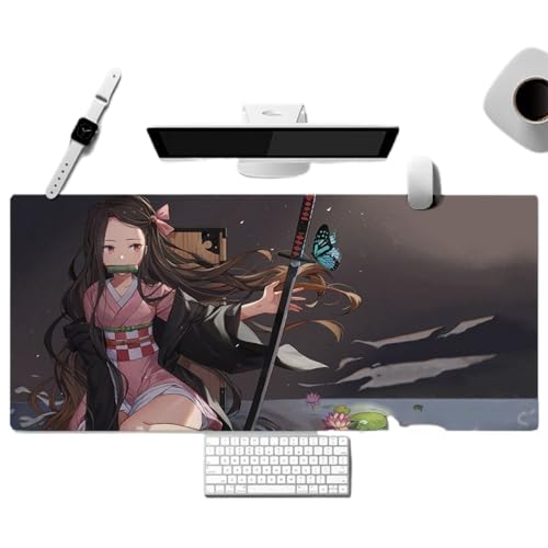 Demon Slayer Gaming-Mauspad, professionelle XXL-PC-Schreibtischunterlage, Tastatur- und Mauszubehör, erweitertes rutschfestes Gummi-Mauspad (Kamado Nezuko, 800 x 300 x 3 mm) von NIRBO