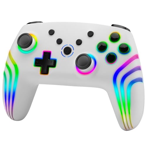 NITHO NEXUS Wireless Controller für Windows PC, Switch, iOS & Android, Gamepad mit 6-Achsen-Gyroskop, RGB-Lichter, Hall-Effekt-Trigger, Turbo-Funktion, Joystick Kompatibel mit Switch Lite/OLED - Weiß von NITHO