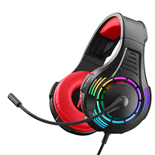 NITHO Spectra Over-Ear Gaming Headset für PC/PS4/PS5/Xbox One/Xbox Series XS/Nintendo Switch/Tablet/Mobile, Hochklappbares Mikrofon, Multi-Effekte RGB-Licht - Rot von NITHO
